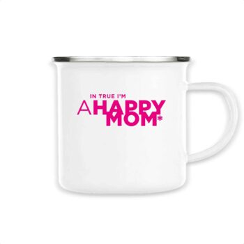 Mug émaillé blanc et rose HAPPY MOM - Maman heureuse