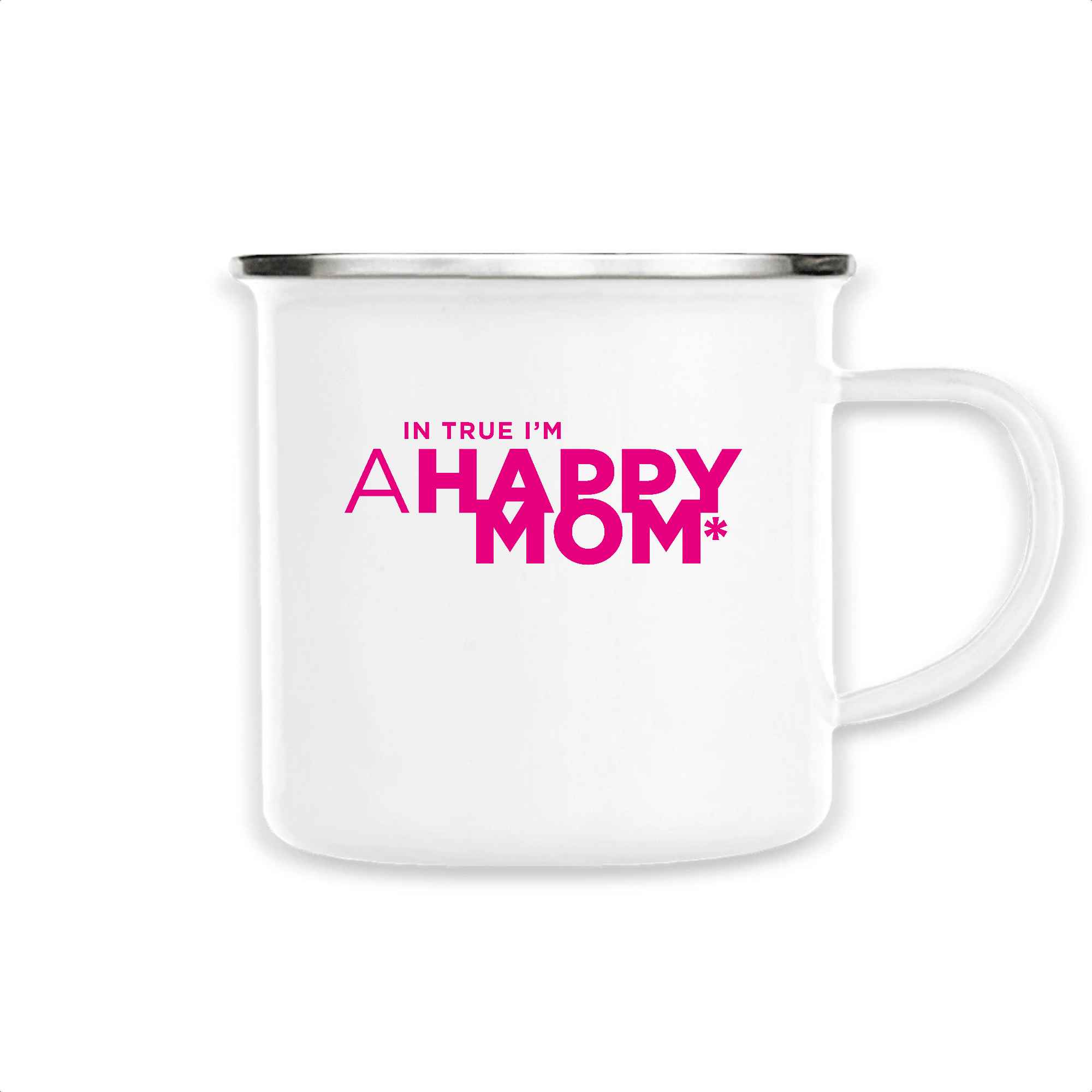 Mug émaillé blanc et rose HAPPY MOM - Maman heureuse