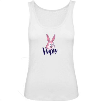 Débardeur Femme HAPPY blanc avec lapin heureux - Collection femme
