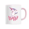 Mug céramique blanc anse rose avec licorne heureuse - Collection licorne nearooana