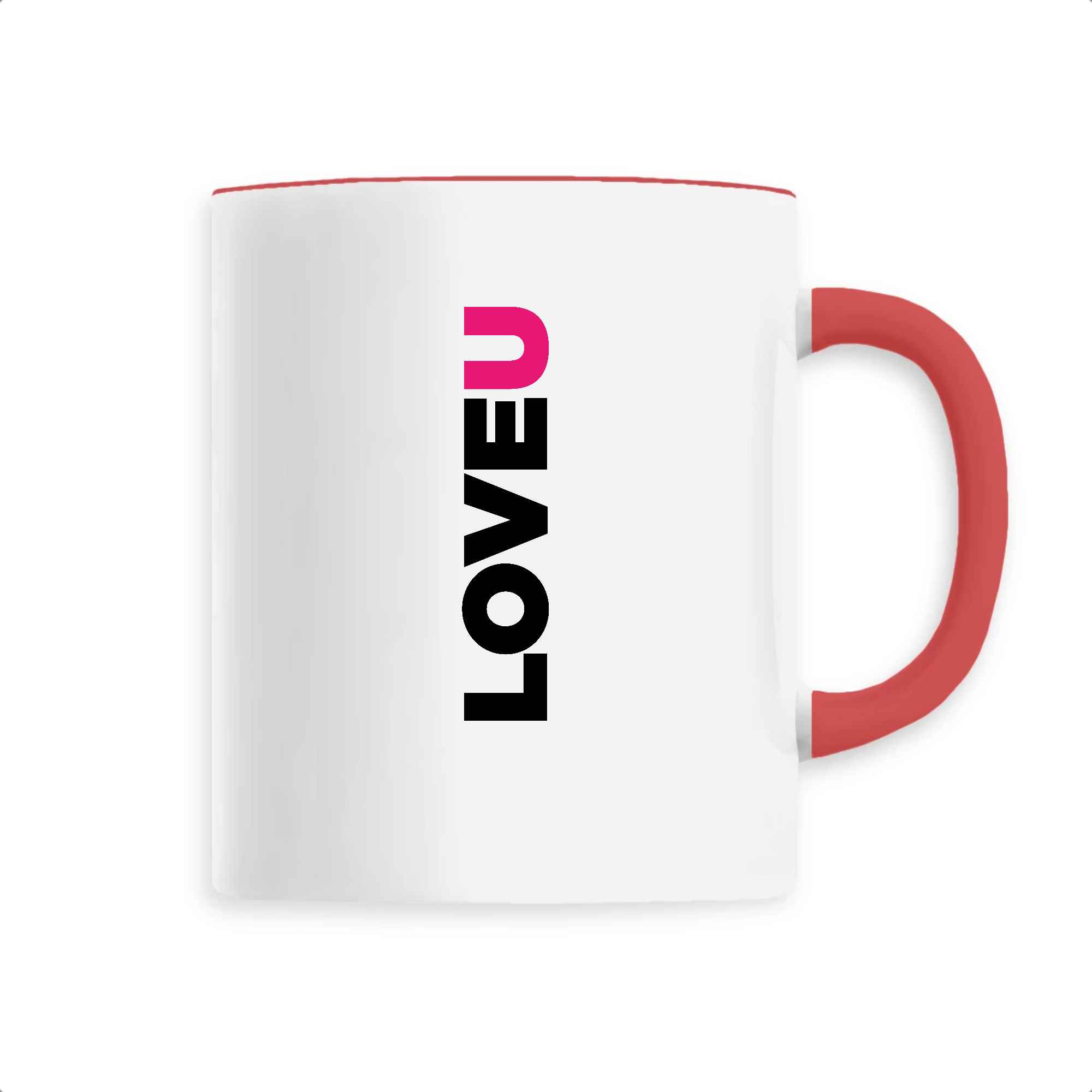 Mug céramique noir rose et anse rouge LOVE YOU Saint-Valentinnt-Valentin