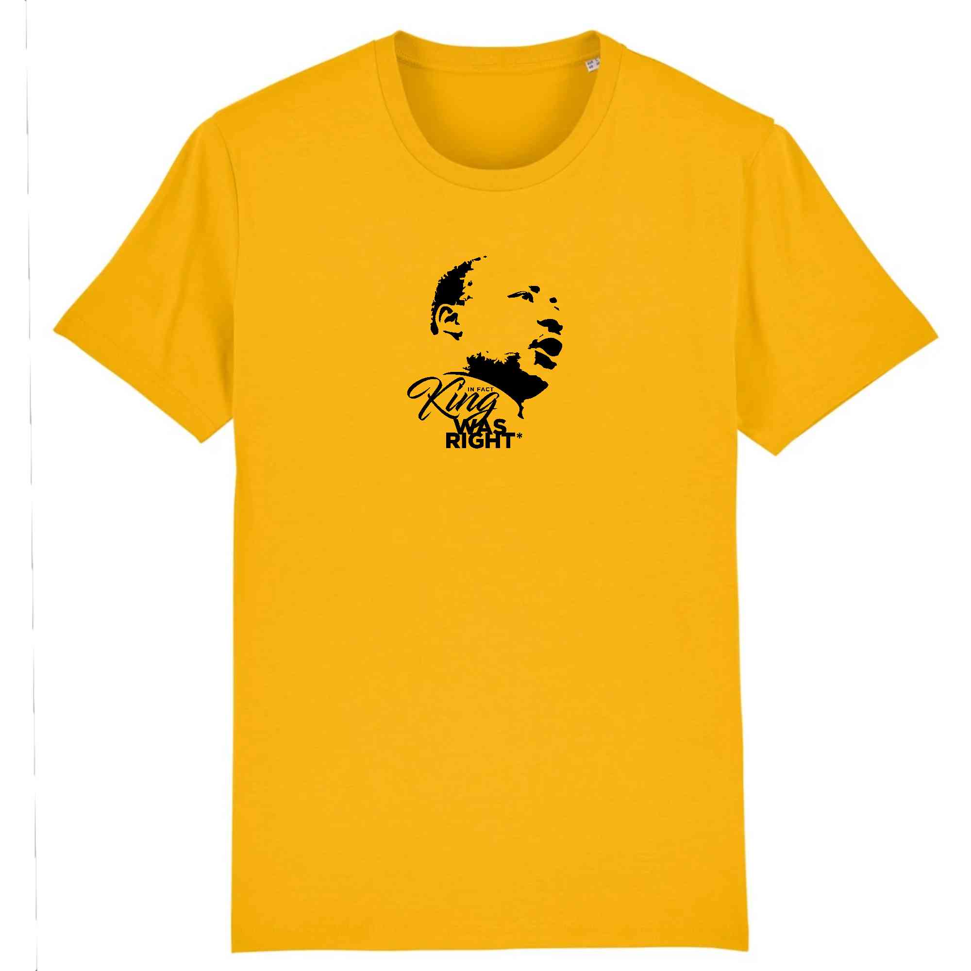 T-shirt jaune et noir en coton bio King WAS RIGHT - Tshirt martin luther king en plusieurs couleurs
