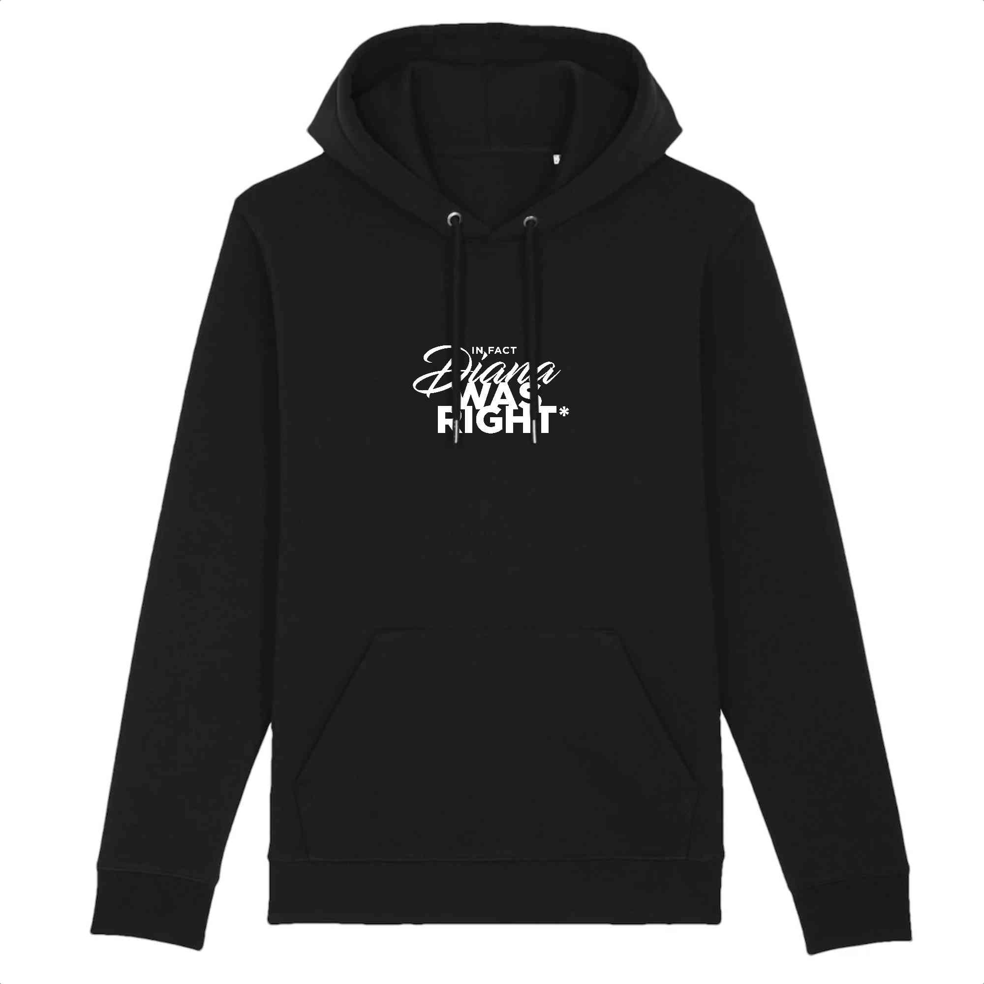 Sweat à capuche noir et blanc Unisexe en coton bio DIANA - Collection hoodie inspirant