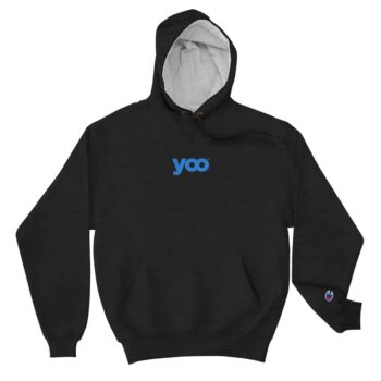 sweatshirt noir à capuche bi-color brodé du message "yoo" - Marque Nearooana & Champion
