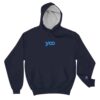 sweatshirt bleu à capuche bi-color brodé du message "yoo" - Marque Nearooana & Champion