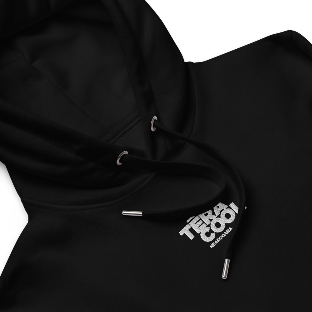 Sweat à capuche hoodie noir brodé "TERA COOL" Nearooana - Détail de la capuche et du brodage TERA COOL